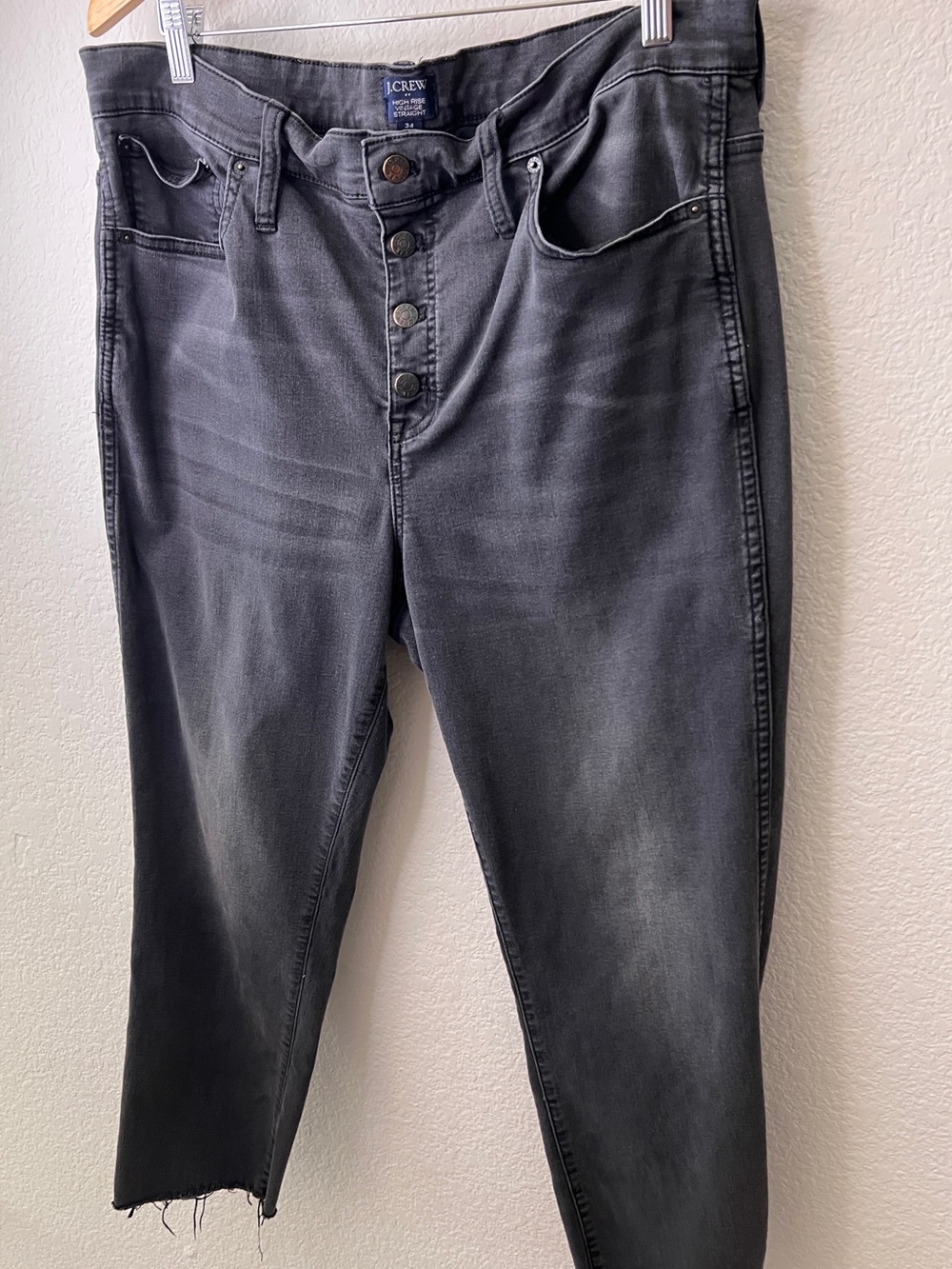 J Crew Button Fly High Rise Vintage Straight Jean Black Gray Size 34 - Picture 3 of 11